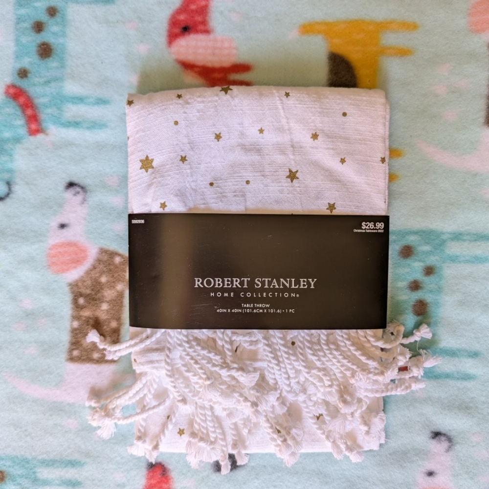 Robert Stanley White and Gold Star Throw Blanket
